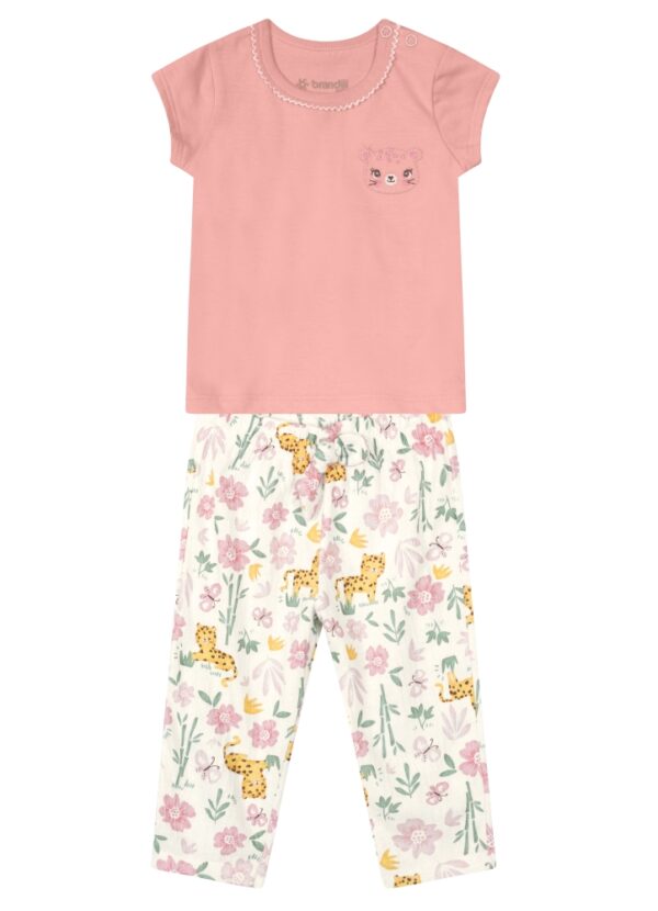 Conjunto Blusa e Calça Rosa Claro Oncinha e Flores - Image 2