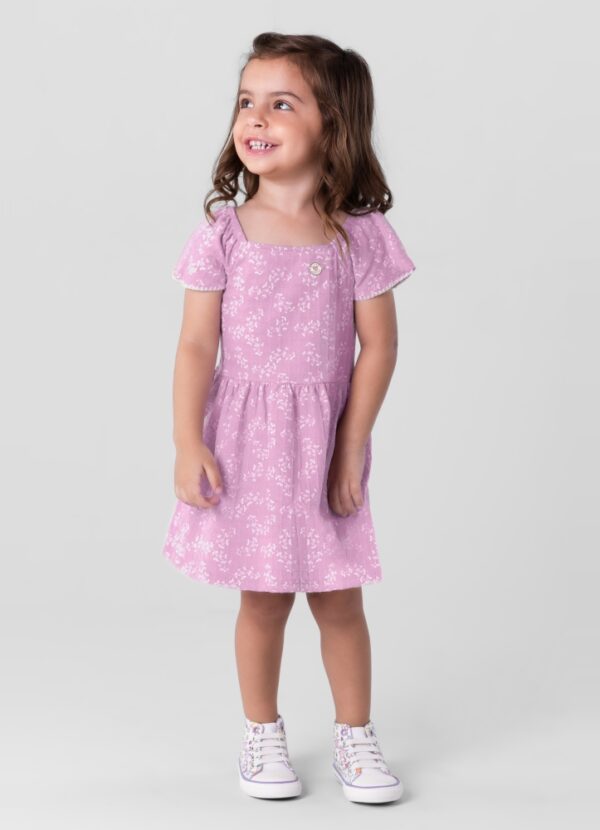 Vestido Infantil Lilás com Estampa Floral