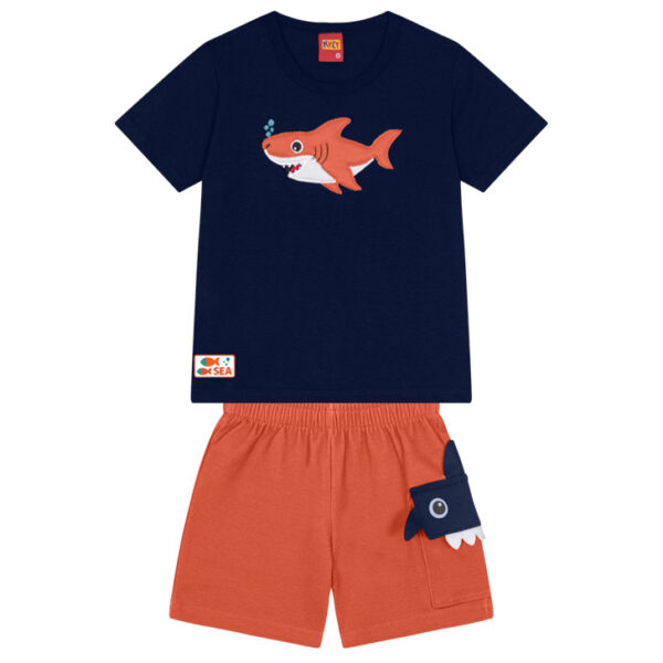 Conjunto Camiseta e Bermuda Azul Marinho Tubarão