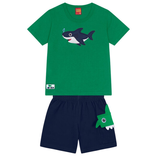 Conjunto Camiseta e Bermuda Verde Tubarão