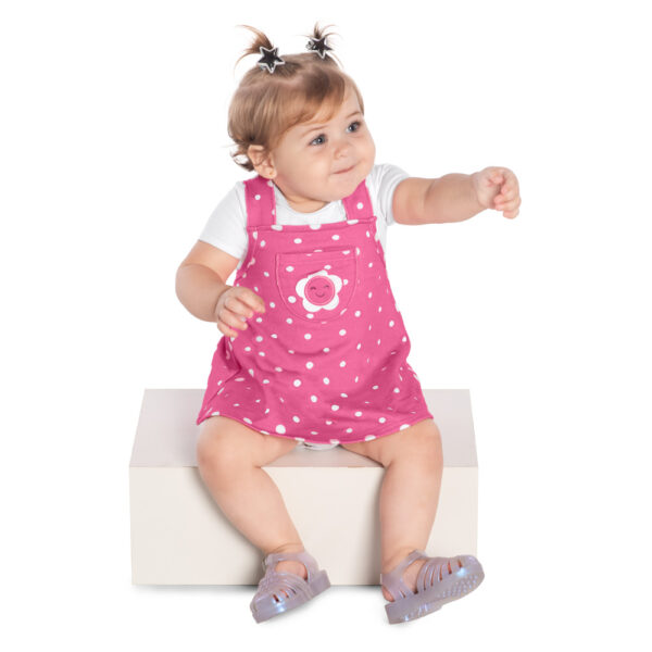 Conjunto Salopete Rosa e Branco Poá (menina)