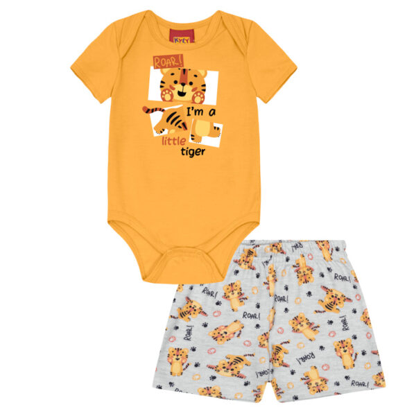 Conjunto Body e Bermuda Amarelo Queimado Tigrinho