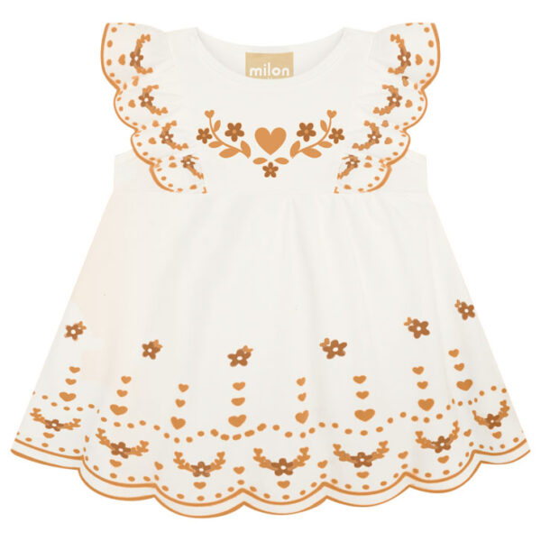 Vestido Off White Flores Douradas