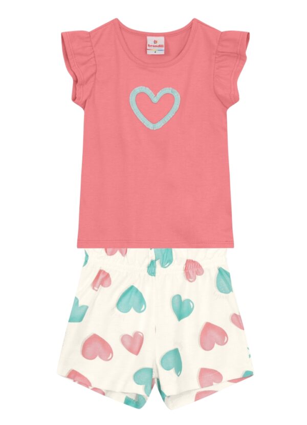Conjunto Blusa e Shorts Clochard Rosa Coração