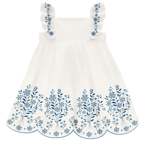 Vestido Off White Flores Azuis