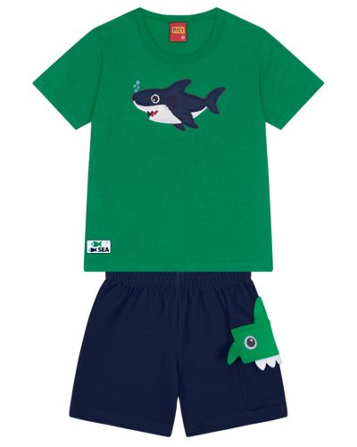 Conjunto Camiseta e Bermuda Verde Tubarão