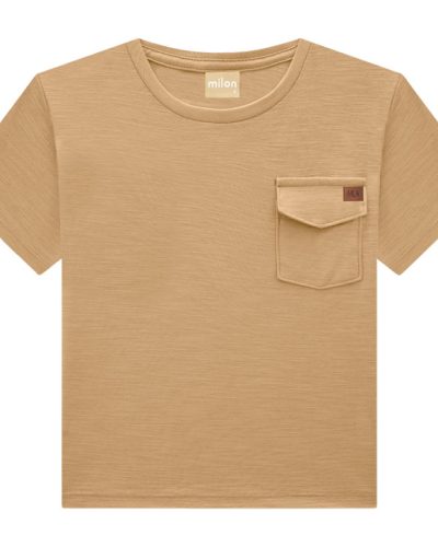 Camiseta Marrom Claro Com Bolso Milon