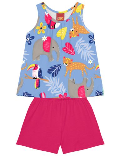 Conjunto Regata e Shorts Azul Claro e Rosa Elefante, Arara