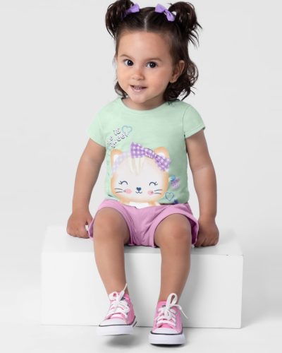 Conjunto Blusa e Shorts Verde Claro Gatinho (bb)