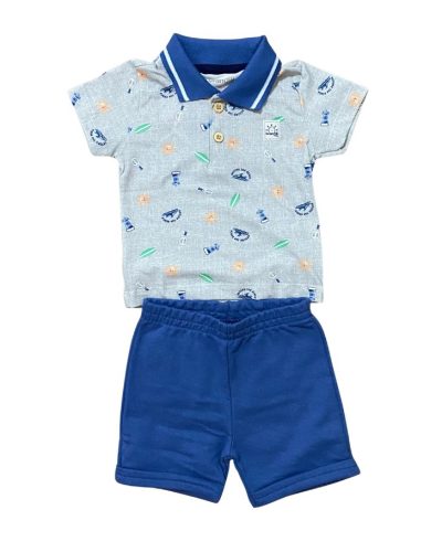 Conjunto Polo e Bermuda Azul e Cinza Praia