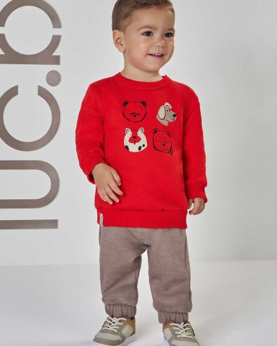 Conjunto de blusão em moletom com pelúcia e calça jogger em moletom diagonal com pelúcia - menino