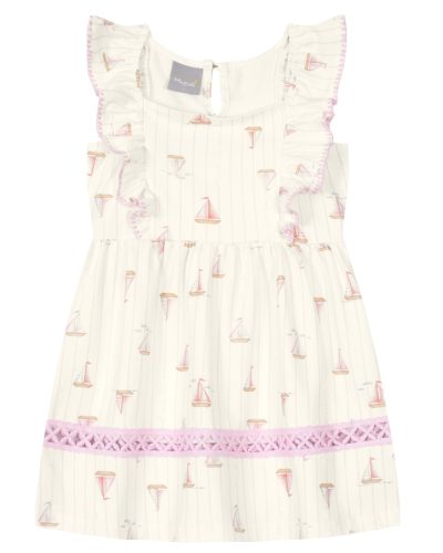 Vestido Infantil Off-White com Estampa de Barquinhos